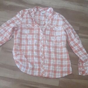 REI Orange and White Plaid Button Down Shirt